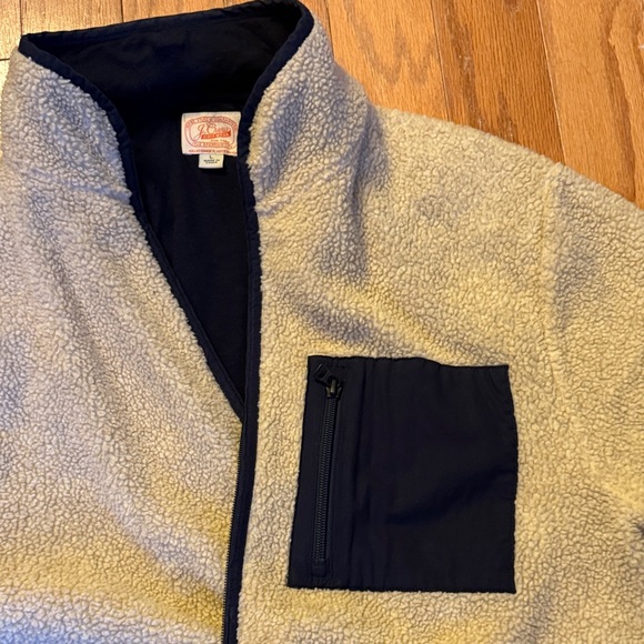 J. Crew Off White and Navy Fleece Full Zip Jacket, L - Picture 5 of 10